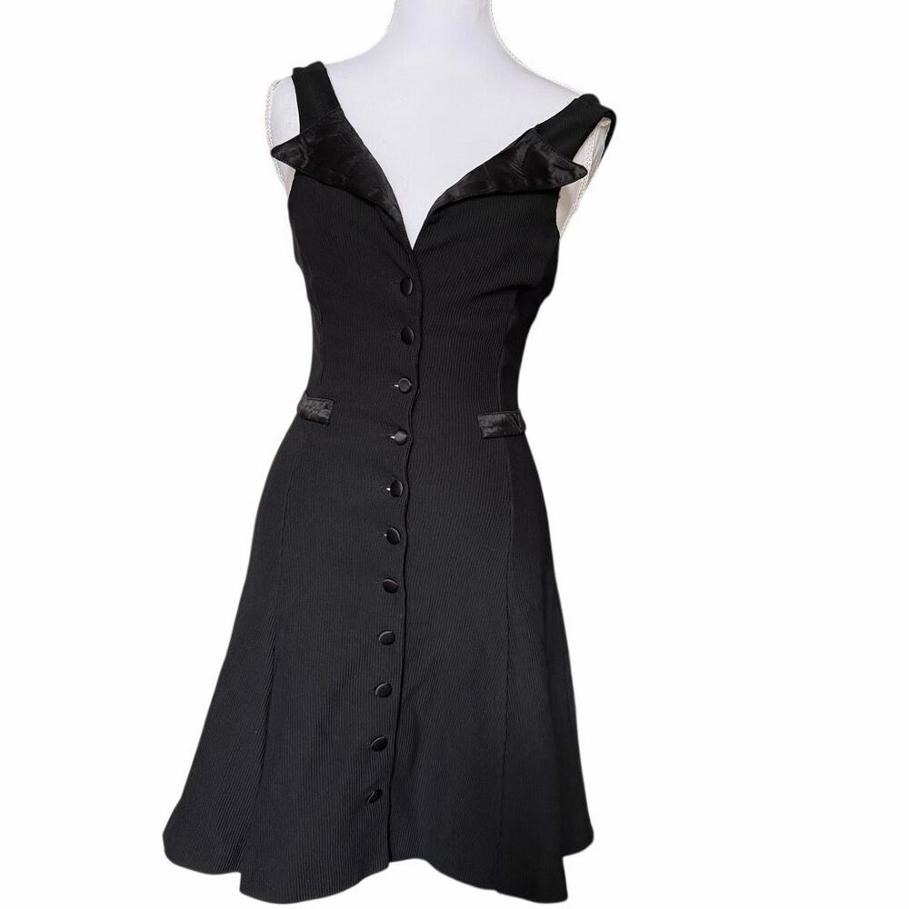 Vintage Betsey Johnson Made in USA Black Coquette Fit Flare Dress Button P XS